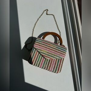 Multicolor Striped Women's Bag with Chain Strap